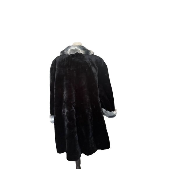 Scandinavian Faux Fur Coat Oversized Grey Striped Fox Mob wife Trim Sz 1X 90s - Picture 6 of 14